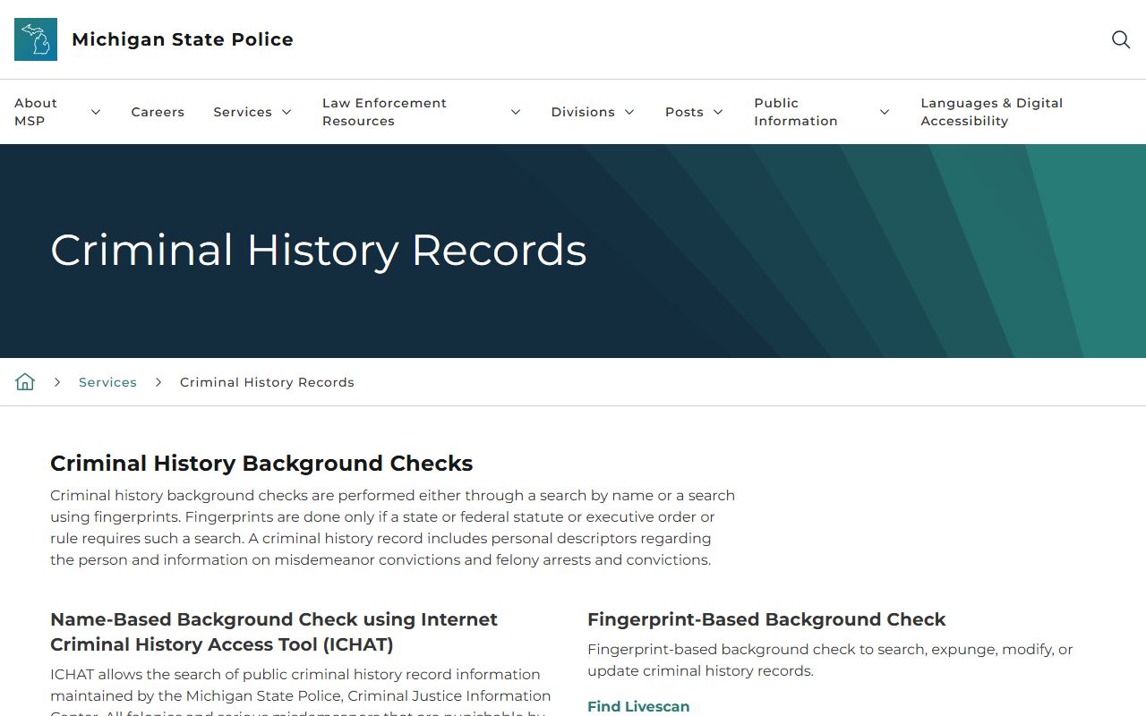Dickinson County charge records Michigan criminal history ICHAT search
