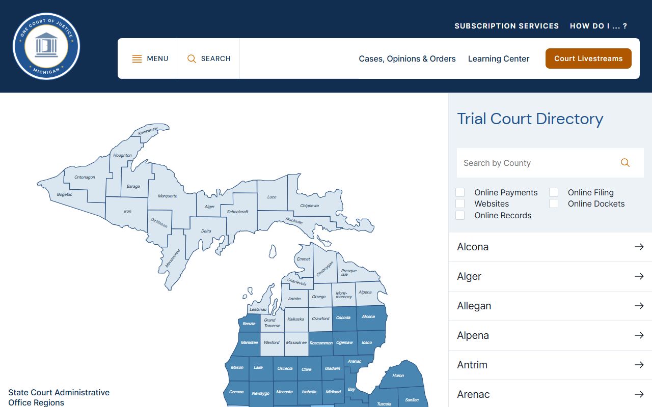 Dickinson County court dockets in the Michigan trial court directory