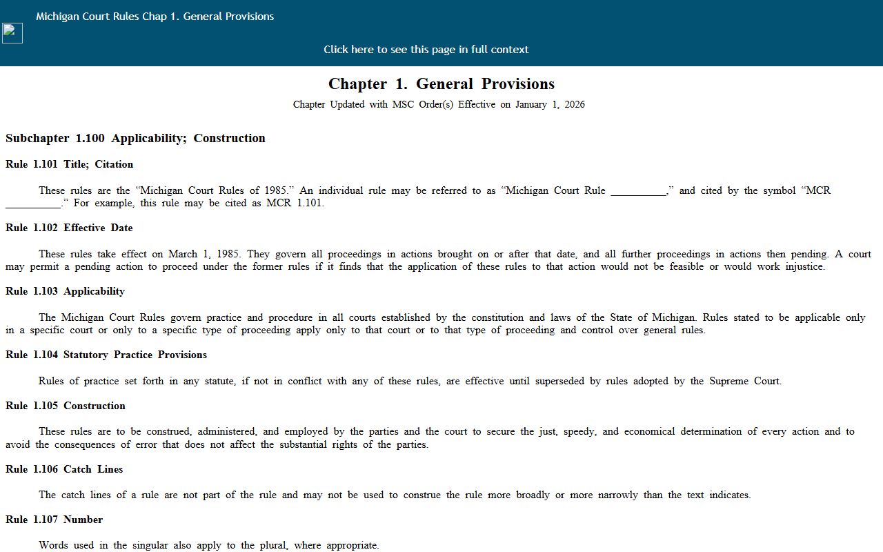 Michigan Court Rules Chapter 1 defining Dickinson County court records