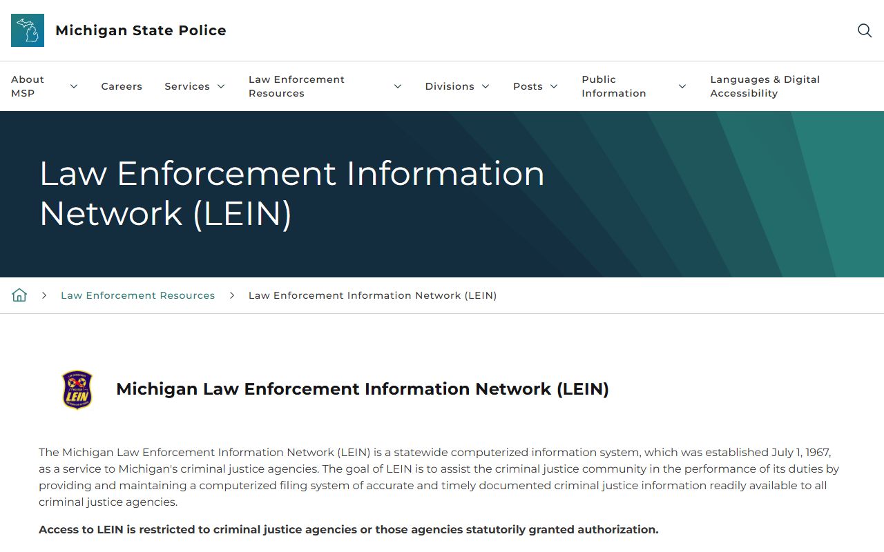 Dickinson County criminal court records and Michigan LEIN information page