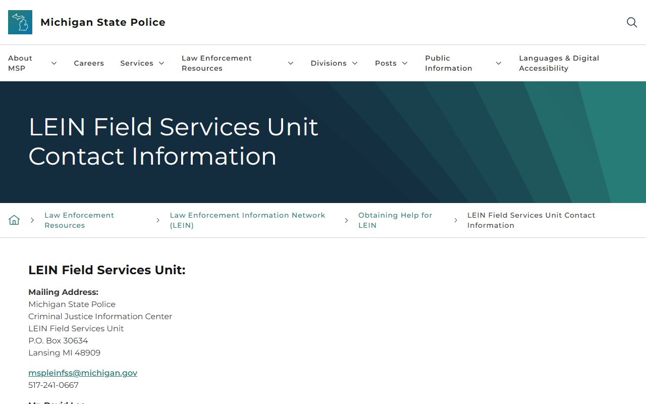 Dickinson County criminal court records LEIN field services contact page