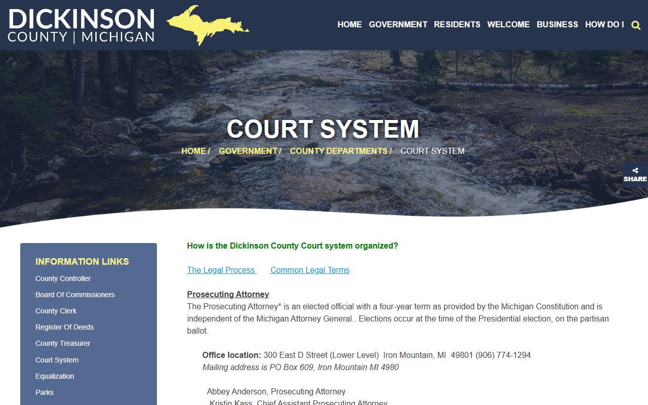 Dickinson County district court information on the county courts department page