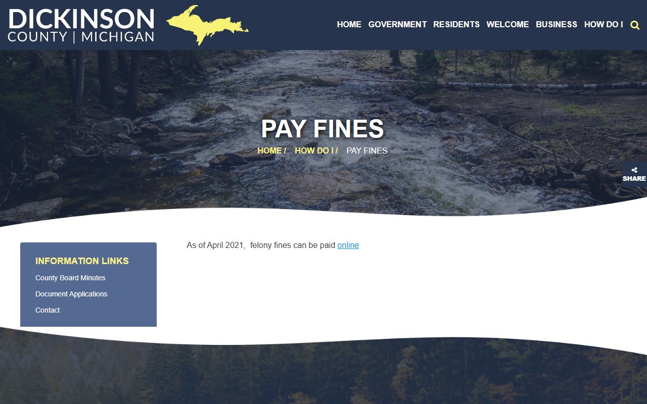 Dickinson County district court pay fines page for traffic and misdemeanor tickets