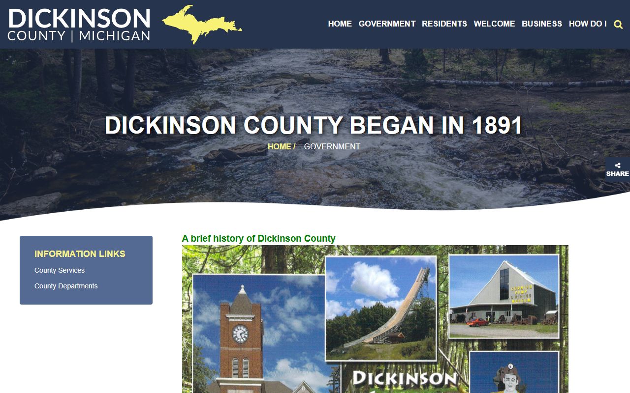 Dickinson County government page linking to the courts and court records offices
