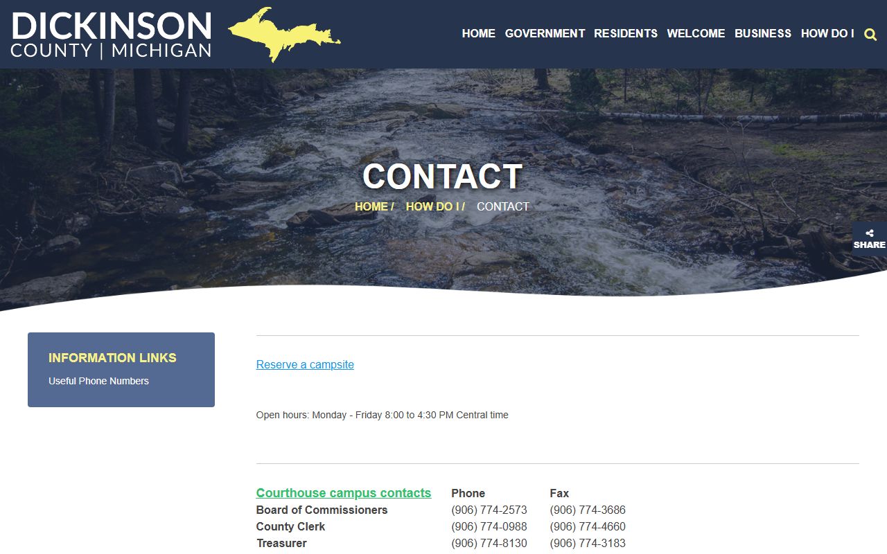 Dickinson County contact directory used for inmate and court records questions