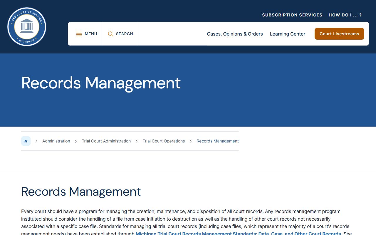 Michigan records management rules that govern Dickinson County court records