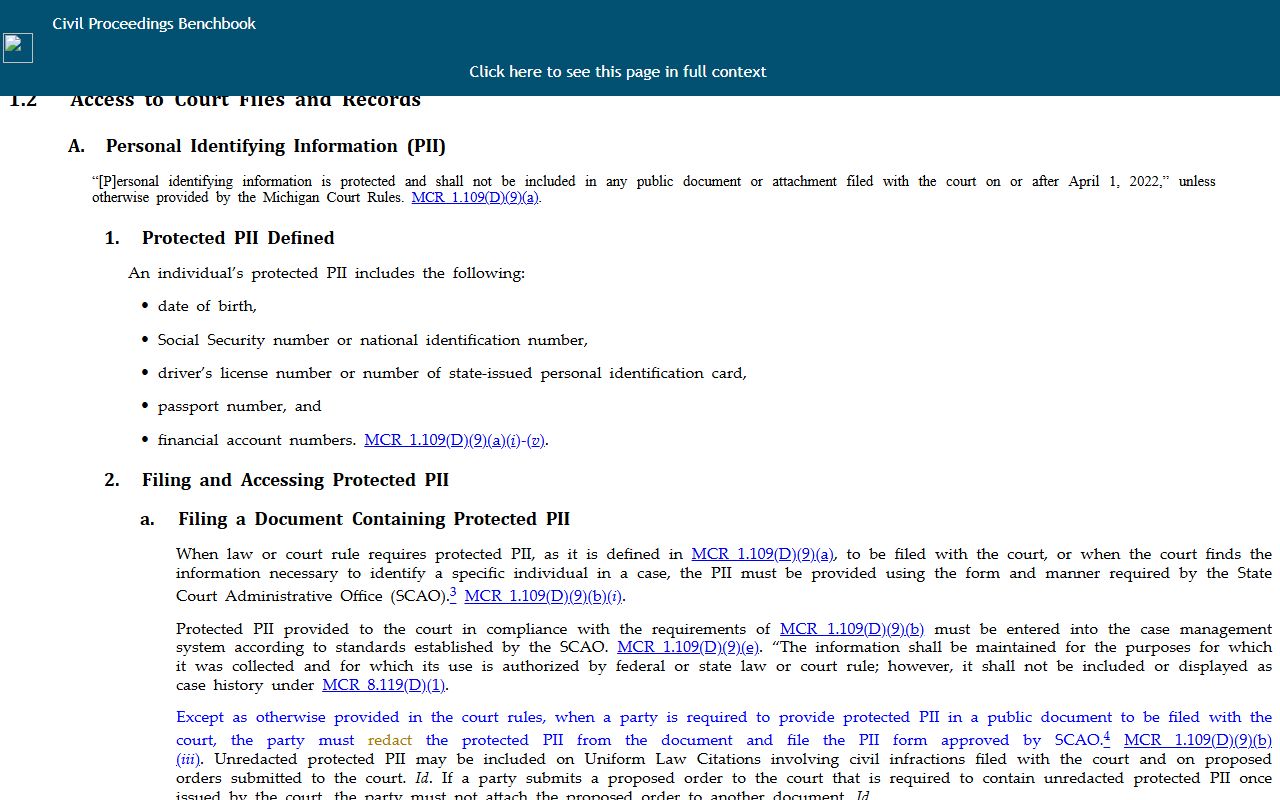 Dickinson County probate records access to court files benchbook page